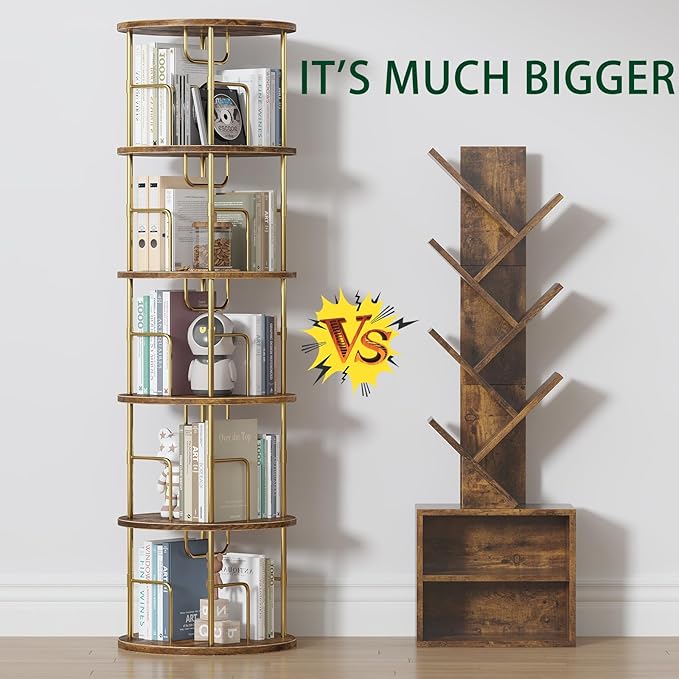 5Tier Rotating Bookshelf, 360 ° Display Stackable Spinning Bookshelf Tower