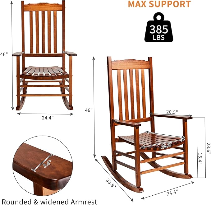 Outvita Outdoor Rocking Chair, Solid Wood High Back Rocker, All Weather Lounge