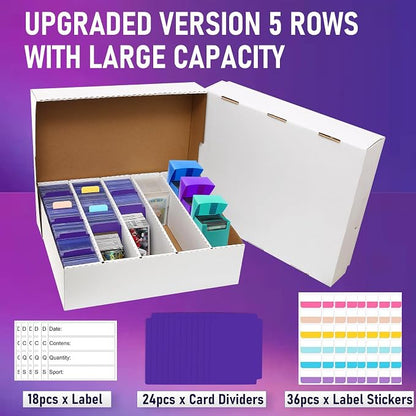 Trading Card Storage Box 5 Row Holds 3950-count,3 Pack Cardboard Storage Box with 24Divider+36 Index Label,Trading Card Dividers for Tcg,Sports,Mtg Cards (3 Pack-Large)