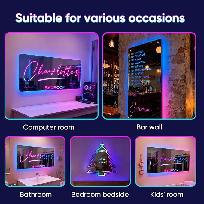 VEELU Personalized Photo Mirror Light Custom Couple Name Neon Signs LED Forever