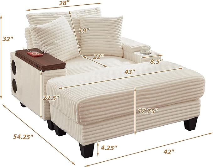 KEIKI Corduroy Storage Armrest Sofa, Single Versatile Seat