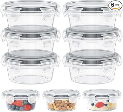 6 Pack Reusable Snack Containers with Lids 8 oz for Kids Toddler Adults,Overnight Oats Salad Food Storage Containers BPA Free Pp Food Grade