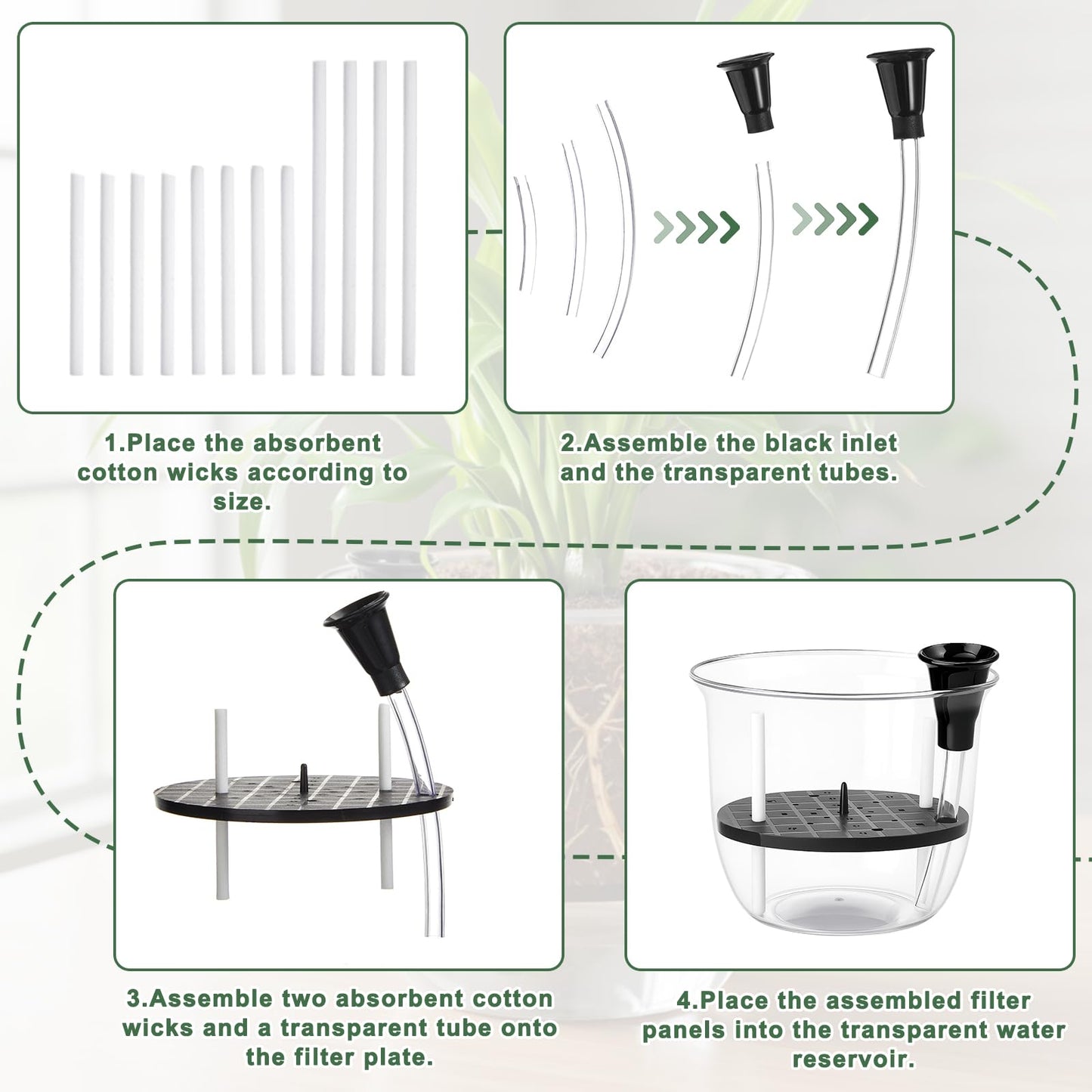 Ferrochef 6 Pcs Clear Self Watering Pots for Indoor Outdoor Plants Flowers, 2 Each of 4, 5 and 6 Inch Self Watering Planters with Reservoir, Drainage Hole and Absorbent Cotton Rope