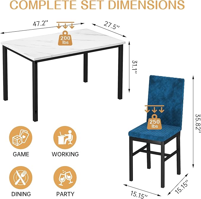 Recaceik Dining Table Set for 4, Modern 5 Piece Dining Table Set Faux Marble