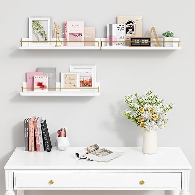 Forbena Gold Floating Shelves for Wall Decor Set of 3, Bathroom Shelves Over