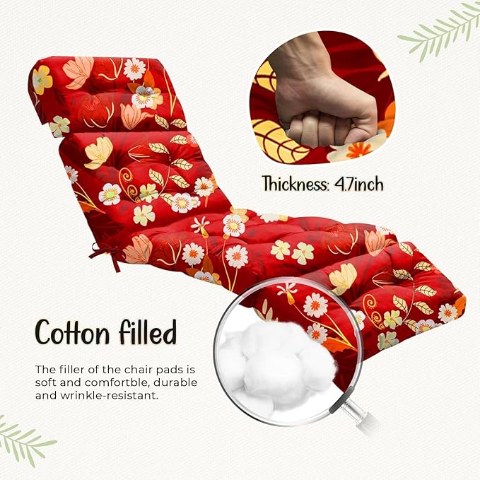 Outdoor Chaise Lounge Chair Cushion 75.1 x 22.8 x 4.7 Inches 100% Waterproof