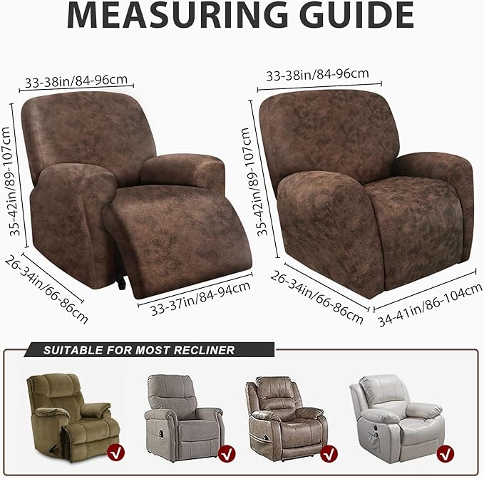 ANARACHON Leather Look Recliner Chair Covers Stay in Place 4-Piece Recliner
