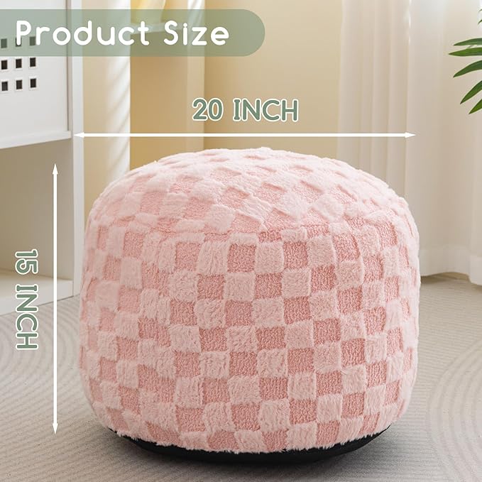 HIGOGOGO Round Stuffed Pouf Ottoman, Plaid Poufs