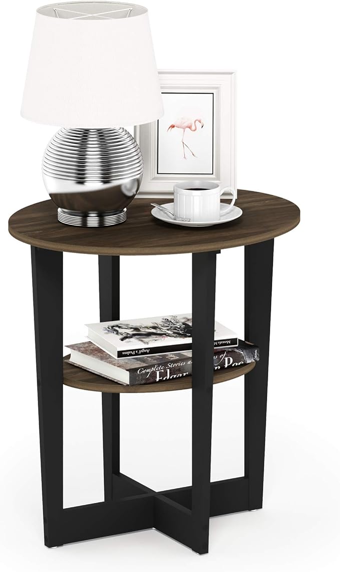 Furinno JAYA Side Table, 2-Tier Round Modern End Table