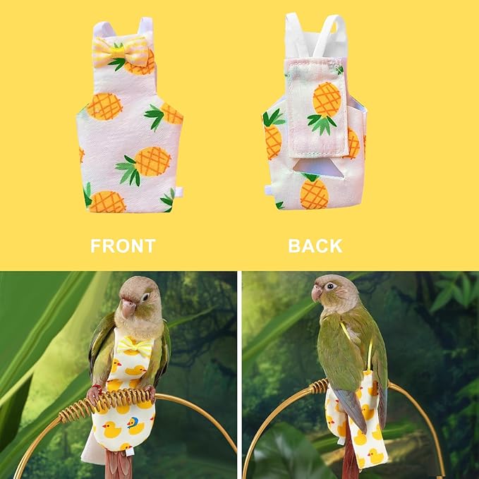 6 Pcs Bird Diapers FAURAPMNG Parrot Nappy Flight Suit Reusable Cockatiel Clothes with Elastic Back Rope Waterproof Inner Layer Washable Diaper Pants for Parakeets, Budgies, Mini Macaws, Quaker Parrots