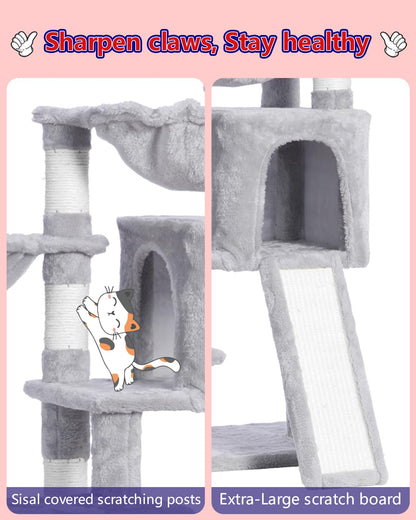 Gitelsnour Cat Tree, Cat Tower with condo, 2 Baskets, Large Platform, Scratch Board, Cat Scratching Posts for Indoor Cats, Light Gray GCT003SW