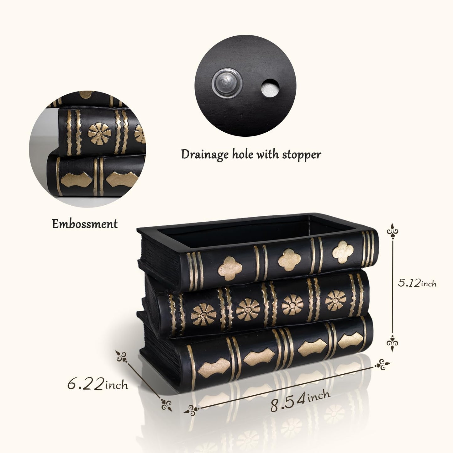 ehuoyan Gothic Book Flower Vase Stacked Black Magic Books Halloween Decorations Indoor Gothic Decor Flower Pot Candy Bowl Snack Storage Box Dark Academia Bookshelf Decor for Book Lovers