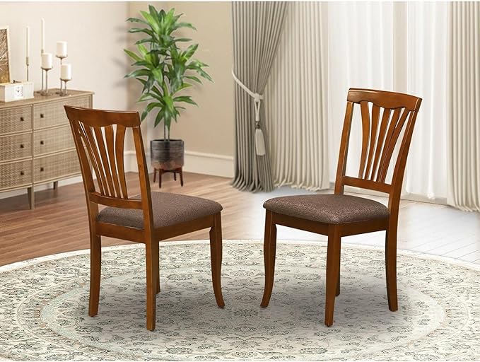 East West Furniture Avon 36" Linen Dining Chairs in Saddle Brown