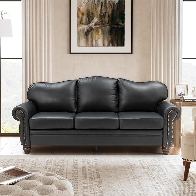 81" Genuine Leather Sofa, Classic 3-Seater Couchs
