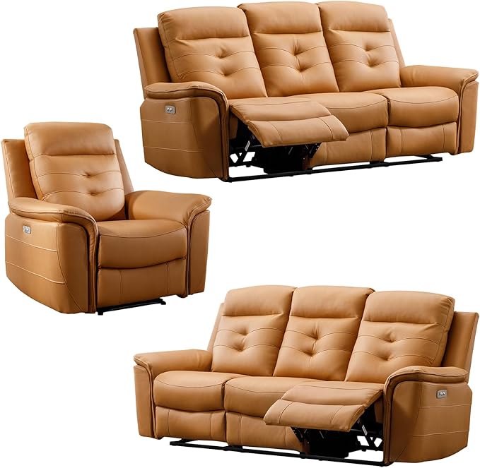 ANJ 3-Piece Faux Leather Power Recliner Sofa Set