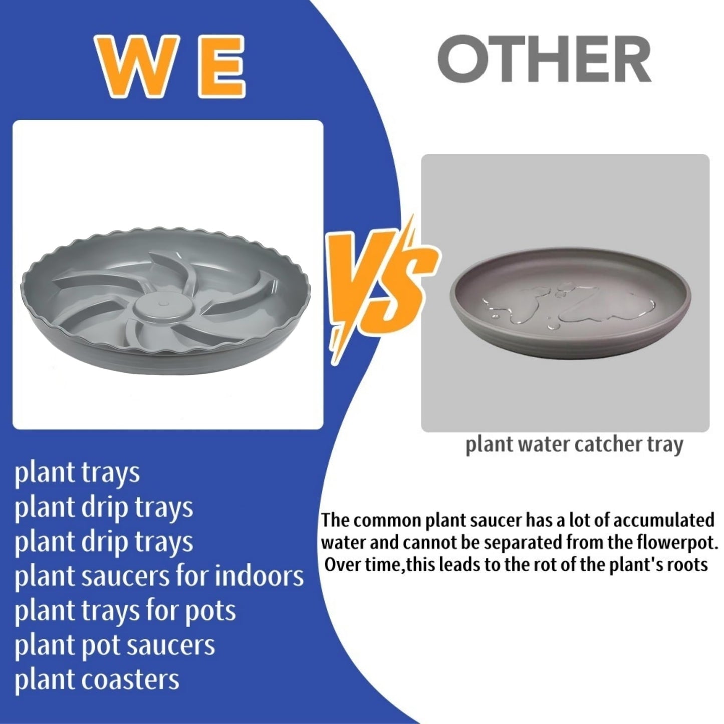 Prettyia Plant Pot Tray and Plant drip Tray Pot Saucers,Plant Saucers for Indoors and outdoors6 8 10 12 14inch,Plastic Plant Heavy Duty Plant 14inch 2Pack Grey