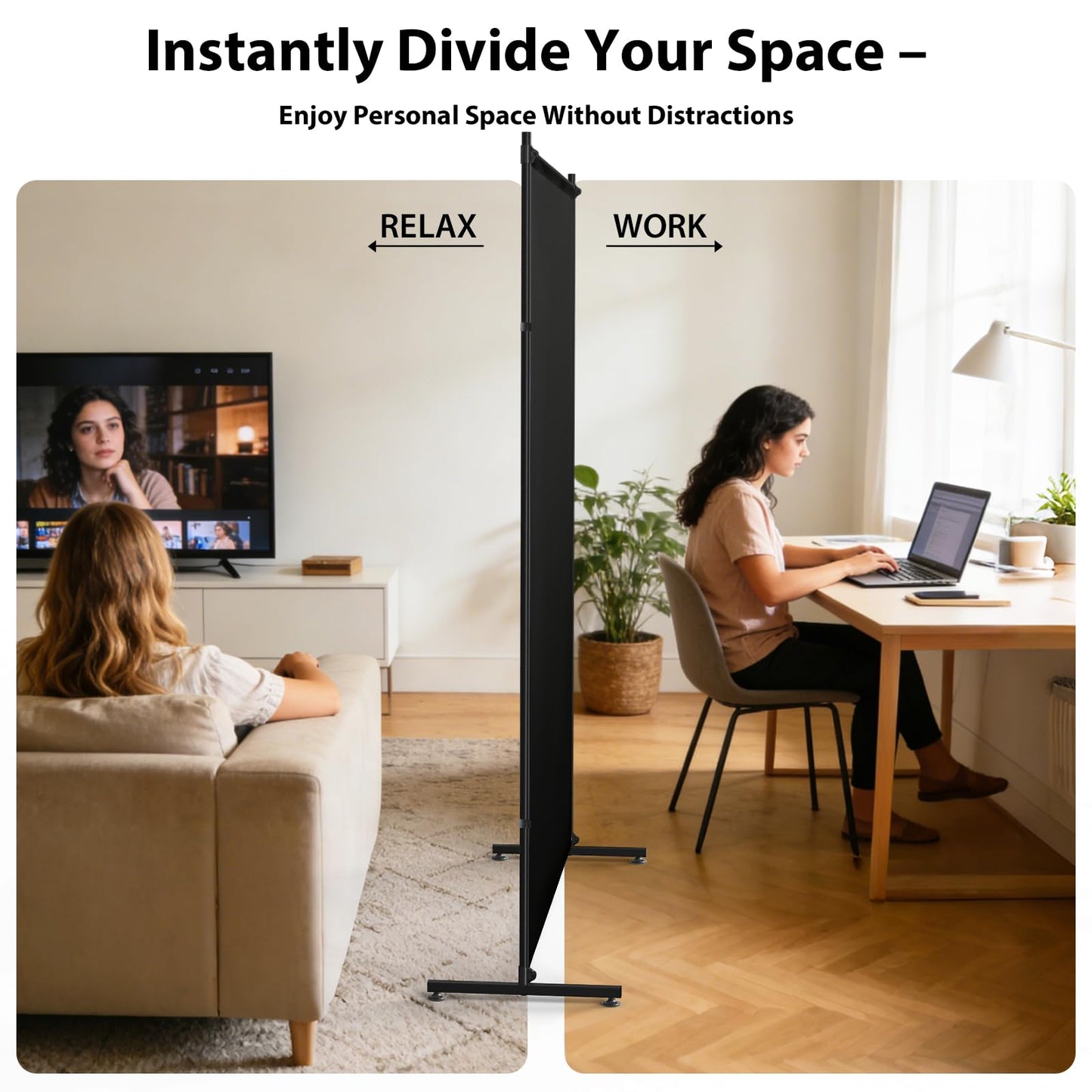 Room Divider Single Panel, 5FTX6FT Compact Privacy Screen with Thick Fabric,Temporary Partition Wall for Room Separation, Portable for Studio Apartment, Bedroom,Home Office,Black