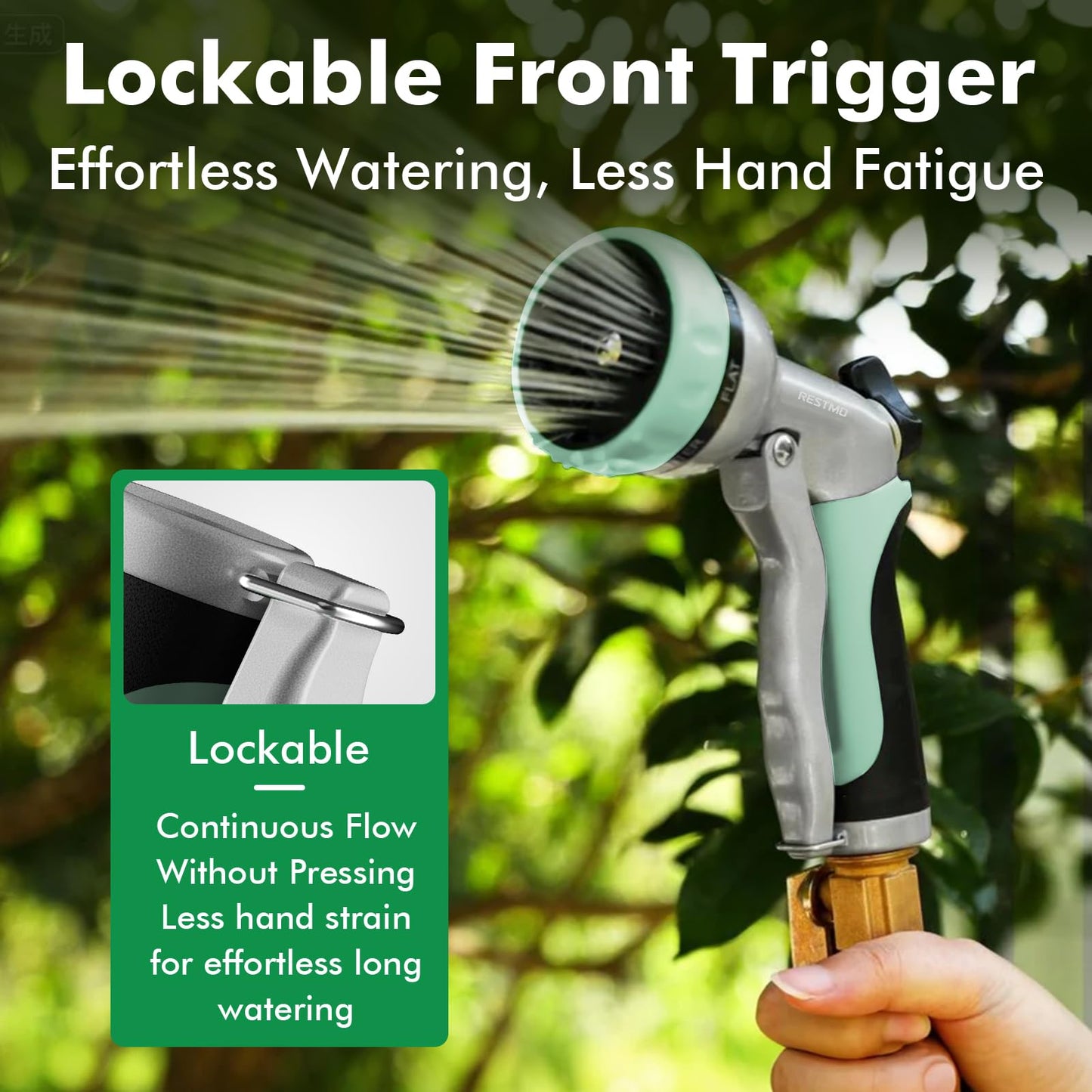 RESTMO Garden Hose Nozzle, Heavy Duty Metal Water Hose Nozzle with 7 Adjustable Spray Patterns, High Pressure Hand Sprayer with Flow Control, Best for Watering Plant & Lawn, Washing Car & Pet, Cyan