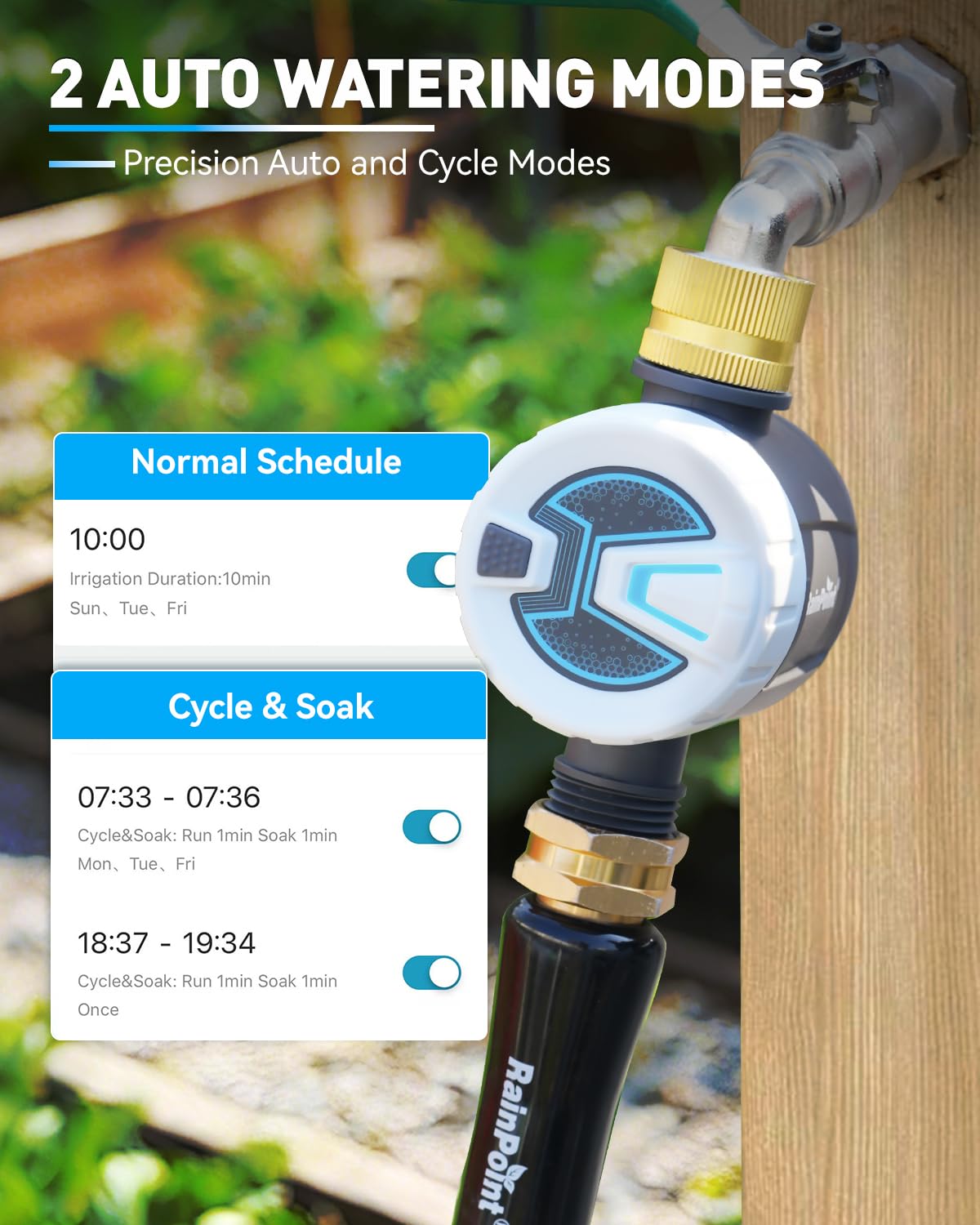 RAINPOINT WiFi Water Timer, Sprinkler Timer for Garden Hose, Smart Automatic Irrigation System with Brass Inlet for Yard, Lawn, APP Remote Control via 2.4Ghz WiFi and Bluetooth