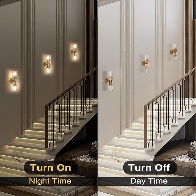 Gold Wall Sconce, Modern Bathroom Sconces Wall Lighting Vanity Light Fixtures with Clear Crystal, Hardwired Brushed Brass Wall Mount Lights for Living Room Corridor Mirror Bedroom Stairs