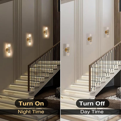 Crystal Wall Sconces Set of Two, 13'' Modern Brass Sconces Lighting with K9 Crystal Lampshade, Indoor Large Brass Wall Light Fixtures for Living Room Bathroom Hallway Stairs Bedroom