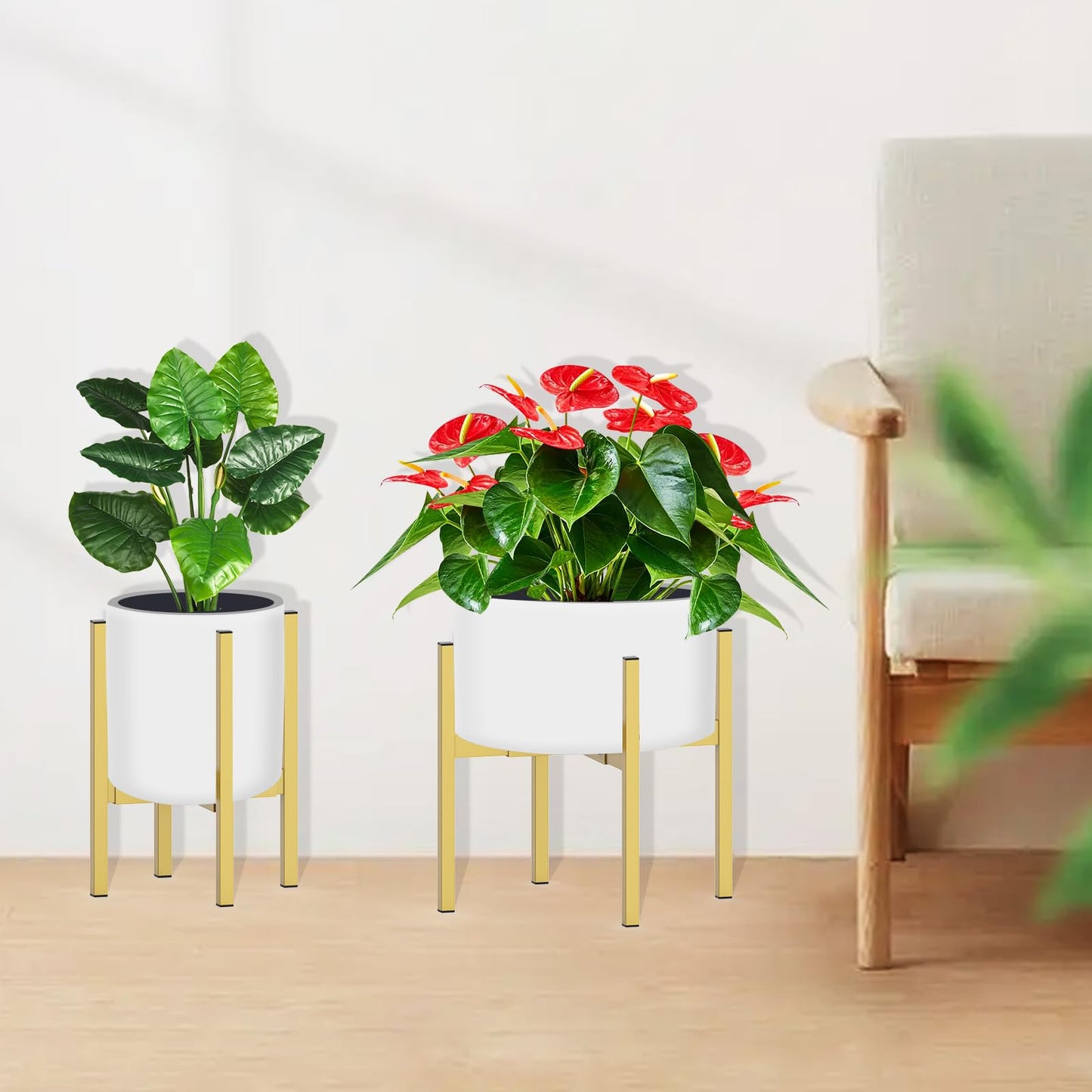 DDPow Heavy Plant Stand for 10"-16" Plant Pot Indoor Outdoor Corner, Adjustable Metal Heavy Duty for Large Pot (Golden 1 Pack)