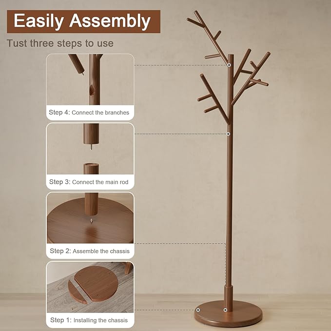 Muwuele Coat Rack, Solid Wood Coat Rack Freestanding