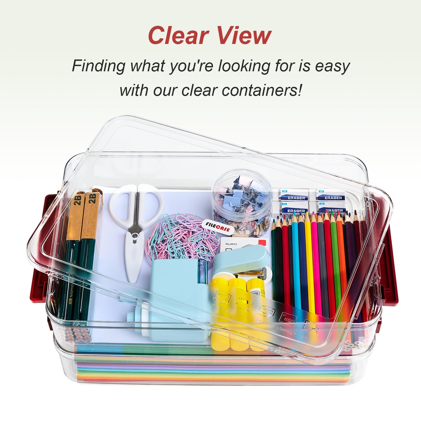 CATOOMUU 5.5qt Portable Project Case 9 X 13 Clear Stackable Plastic Storage With Lids Organizer Containers File Box For Letter A4 Paper Photo Documents Scrapbook Craft Art School Supplies, 2 Pcs