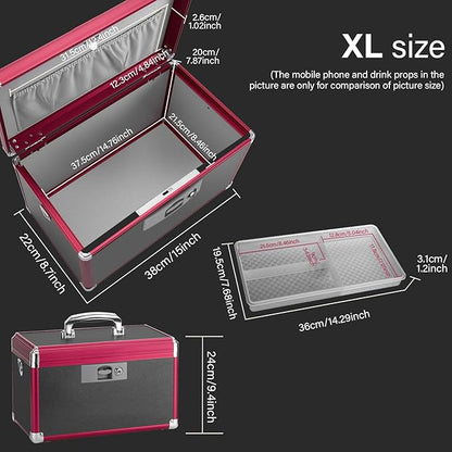 Medicine Lock Box for Safe Medication - 15 x 8.7 x 9.4 Inches - Lockable Storage Box for Drugs, First Aid Kit Empty, Lock Boxes with Key for Home/Outdoor (Black & Red/X-Large)