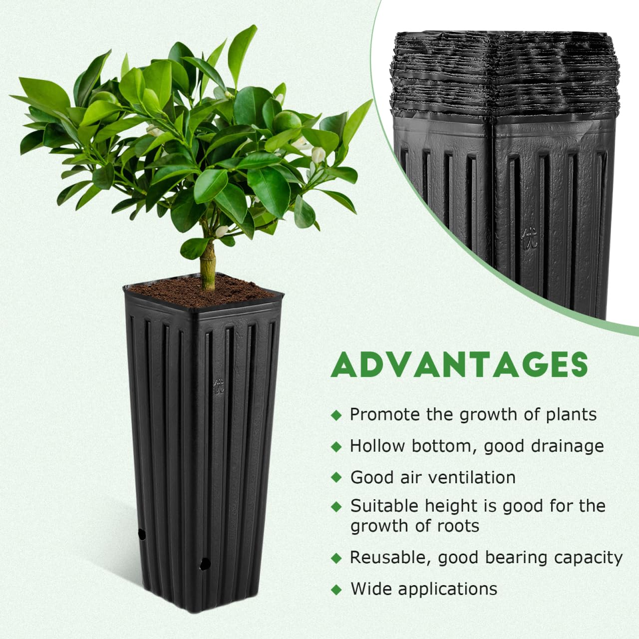 Yardwe 50pcs Deep Tree Pots, 11.2” Citrus Grow Bags Plastic Planting Pots with Holes for Indoor & Outdoor Plants, Vegetables, Fruits