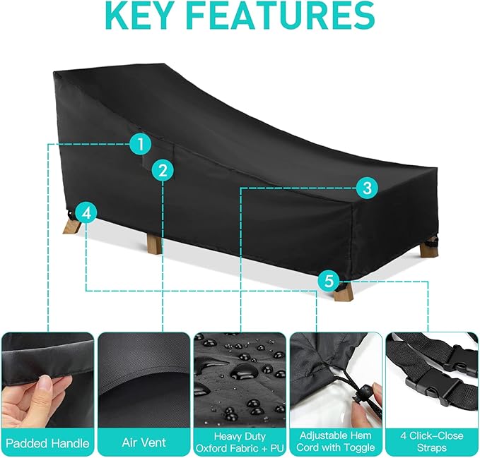 WLEAFJ Patio Chaise Lounge Cover Waterproof, Heavy Duty Outdoor Lounge Chair