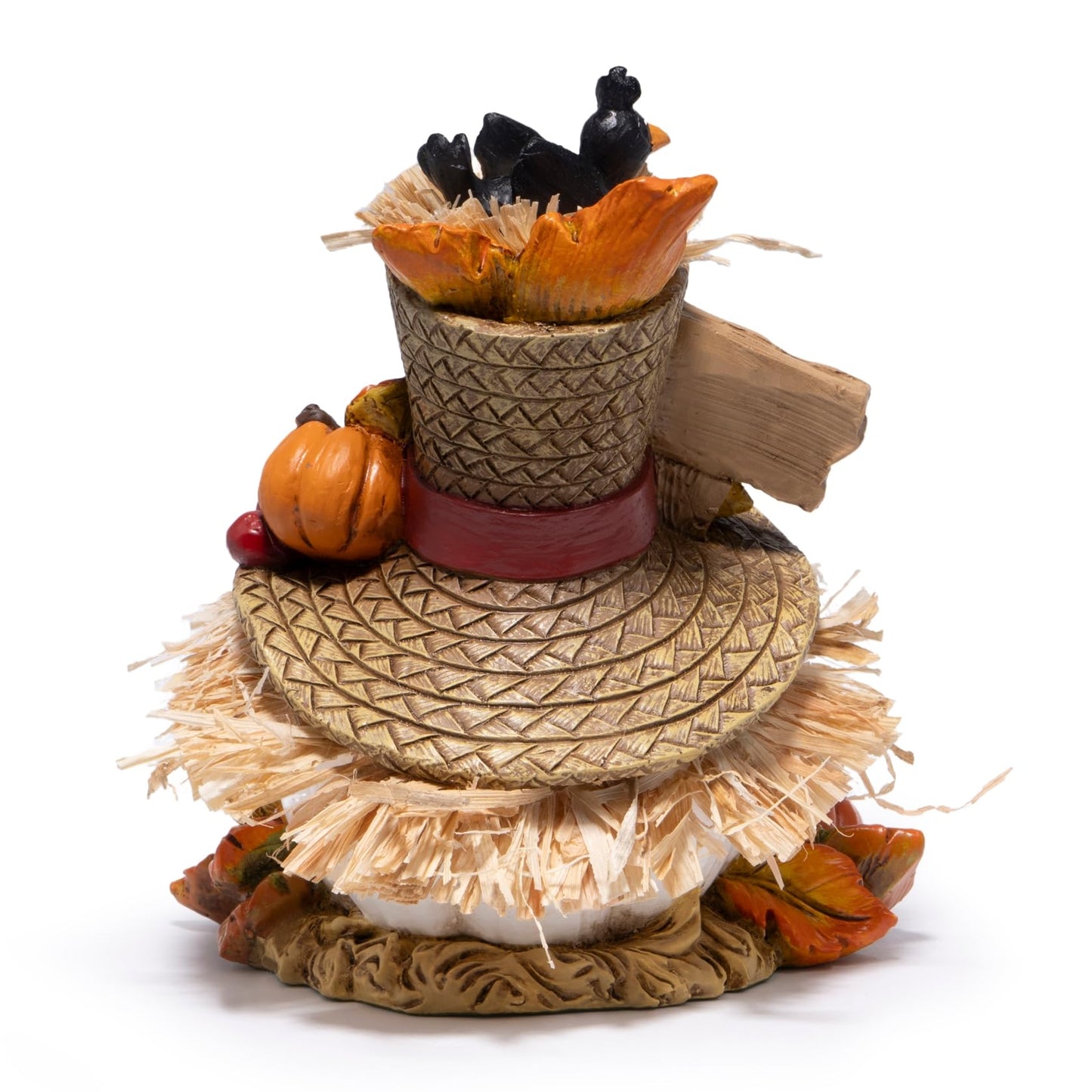 Hodao Thanksgiving Pumpkin Decorations, Resin Fall Autumn Figurine with Straw Hat, Birds, Acorns & Sunflowers, Give Thanks Sign, Festive Gift for Home Tabletop Mantel Thanksgiving Decorations (White)