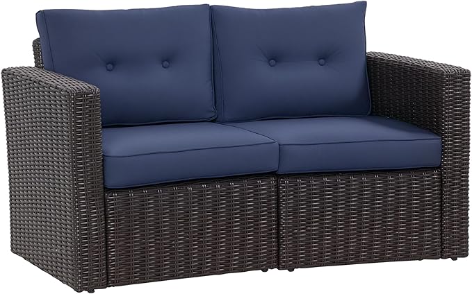 Outsunny 2 Piece Patio Wicker Corner Sofa Set, Outdoor PE Rattan Furniture