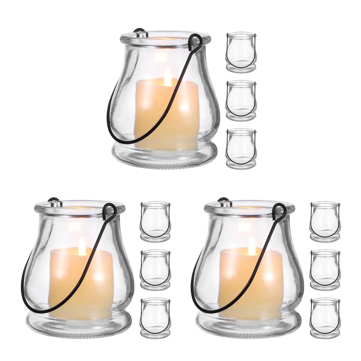 Cabilock 12Pcs Hanging Candle Holders Glass Votive Holders with Handles Multipurpose Indoor Outdoor Candle Stands for Home Decor Party Wedding Banquet