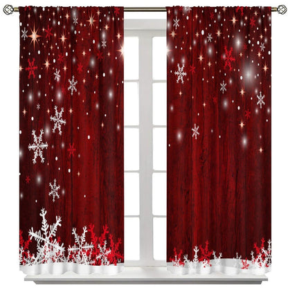 ICMOLYYENLO Christmas Curtains Red Background Snowflakes Merry Christmas and Happy New Year Art Print Curtains Suitable for Bedroom Living Room Insulation Decoration 42x45 Inches