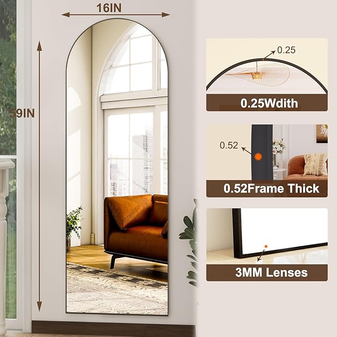HARRITPURE 59"x16" Arched Full Length Mirror, Arch Floor Mirror