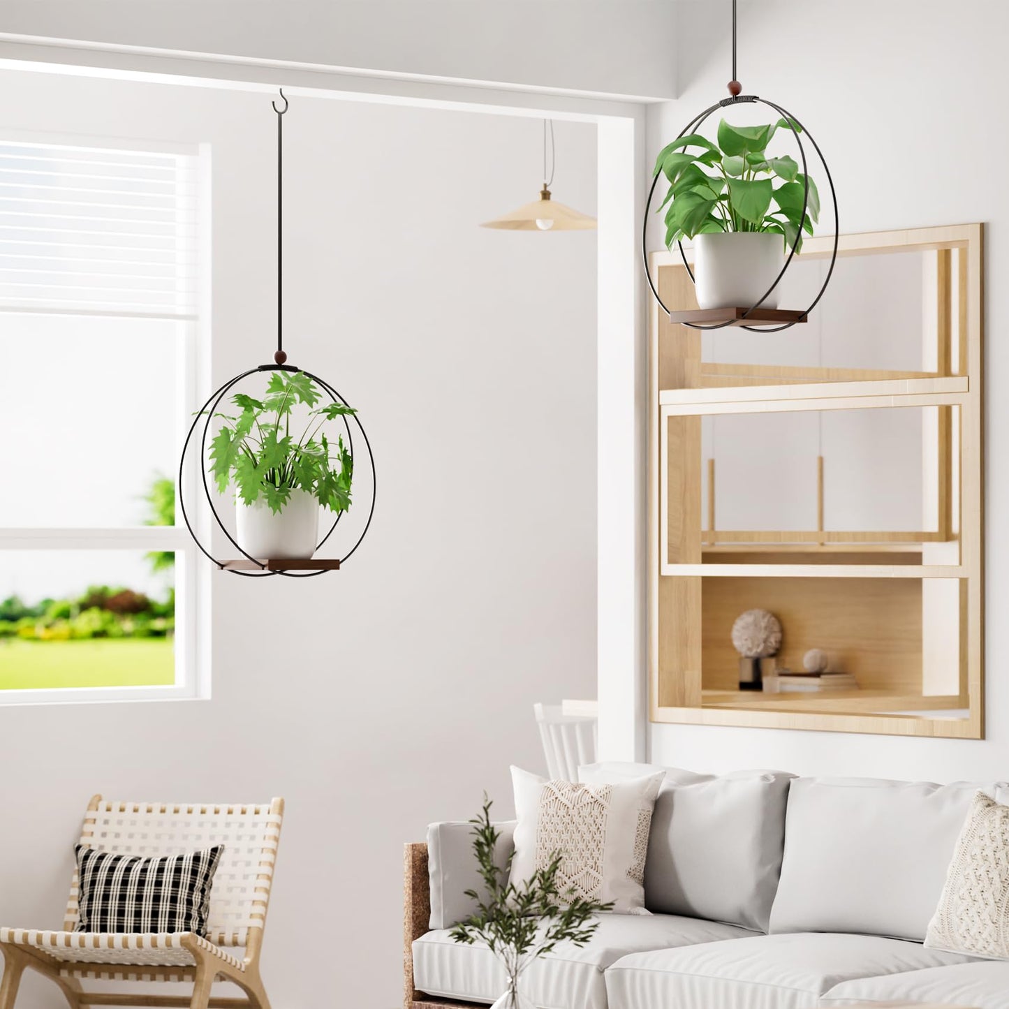 YXFOOR Hanging Planters for Indoor Plants: Macrame Plant Hanger with Sturdy Wood Base, Wall Ceiling Window Decor for Home Garden Patio Office, Housewarming Gift (Pot/Plant Not Included)
