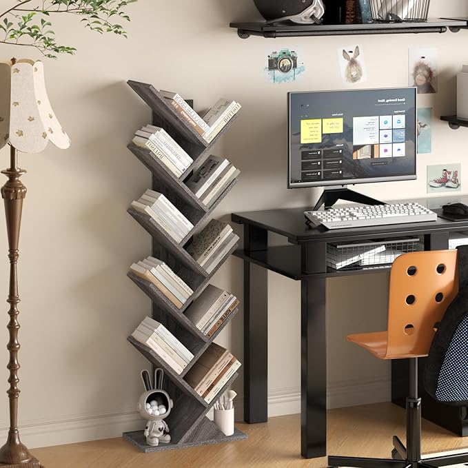 SHEEPAM 10 Tier Tree Book Shelf, Floor Standing Wood Bookshelf
