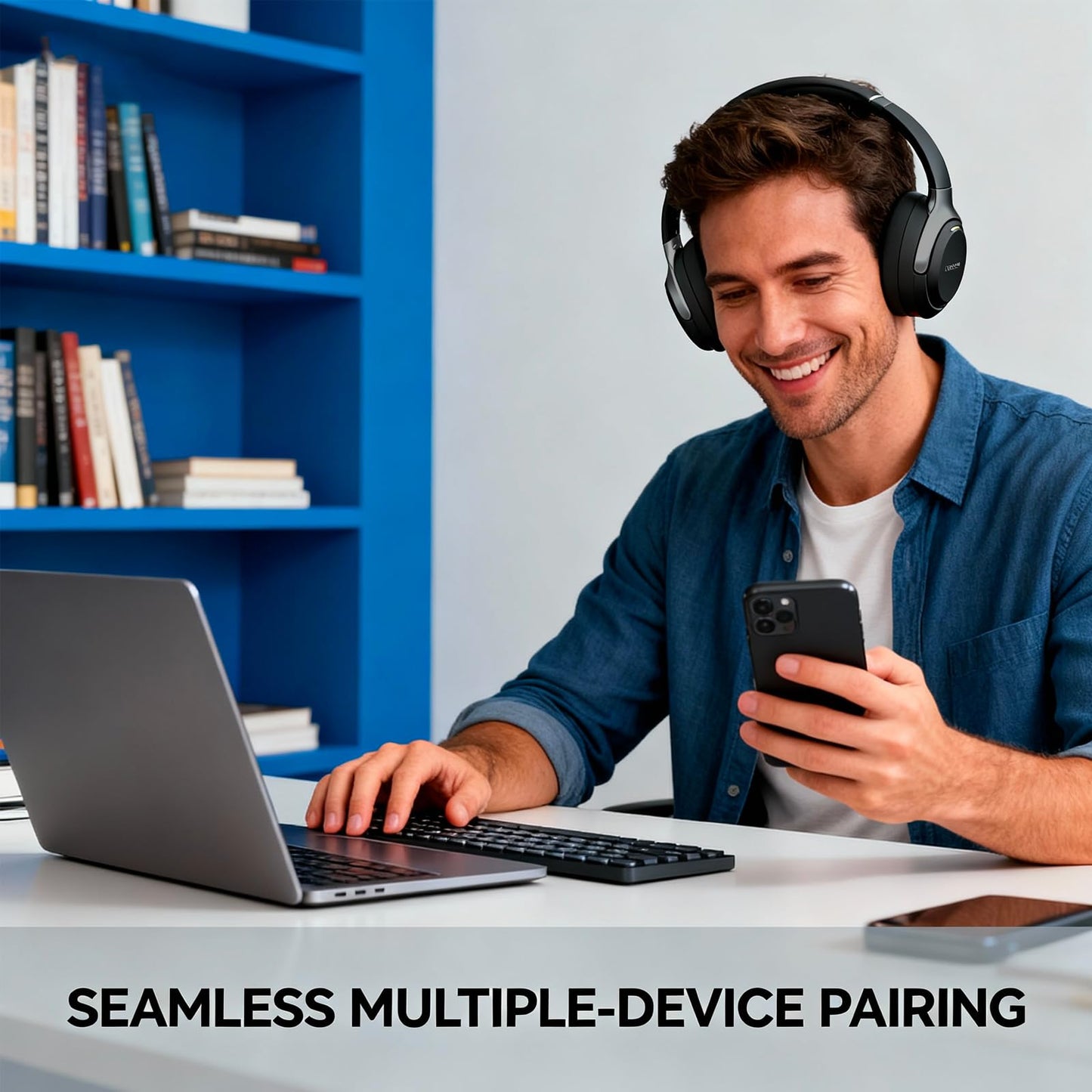 ILOCKZONE LC30Pro Hybrid Active Noise Cancelling Headphones, 100H Playtime Wireless Over Ear Bluetooth 5.4 Headset, Deep Bass, Multipoint Connection, Foldable Headphones for Travel, Home, Office