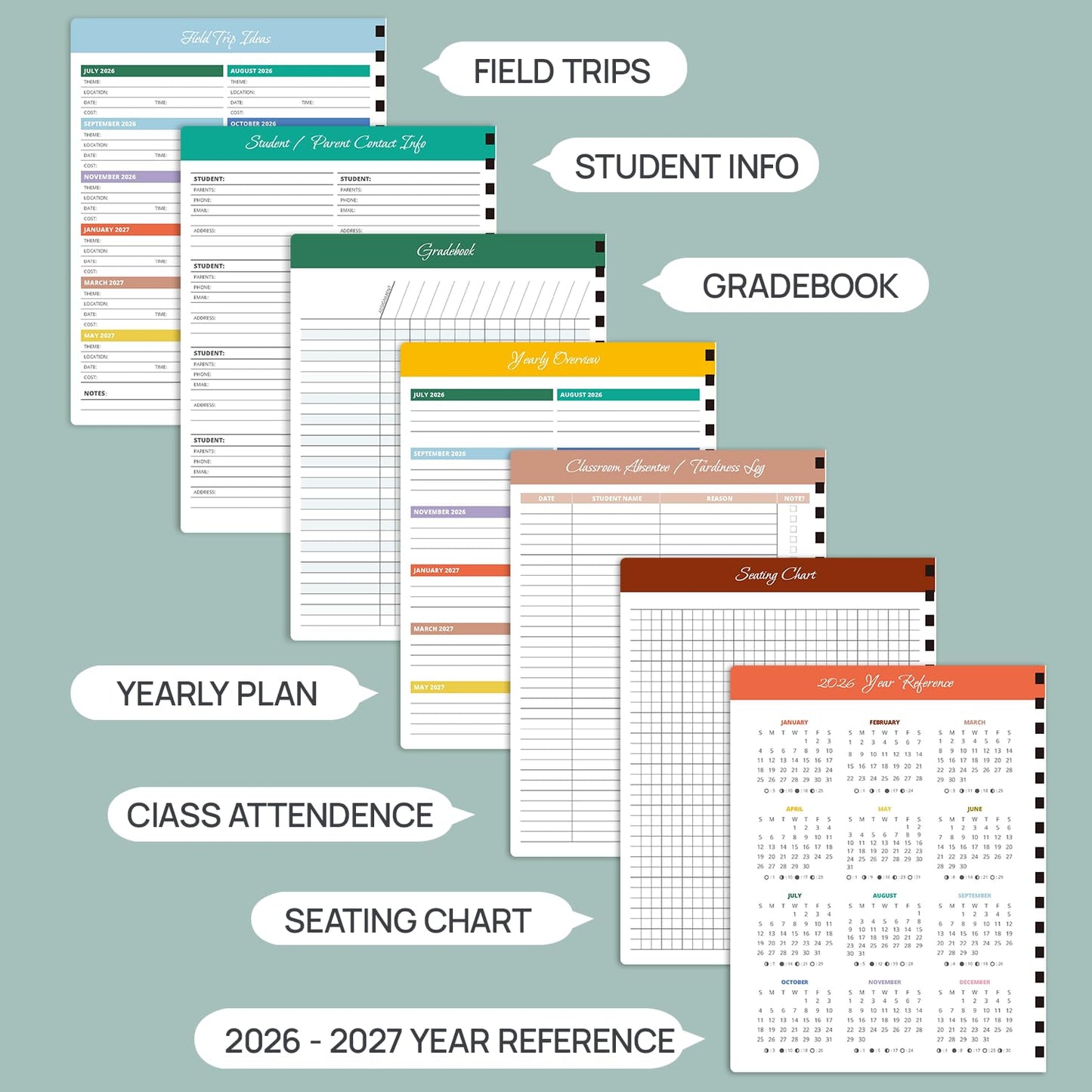 POPRUN Teacher Planner 2026-2027, 8.5" x 11", Academic Lesson Plan Book for Teachers (July 26-June 27) Weekly and Monthly with Gradebook, 2-Sided Pocket, Flexible PP Cover for Classroom, Beige