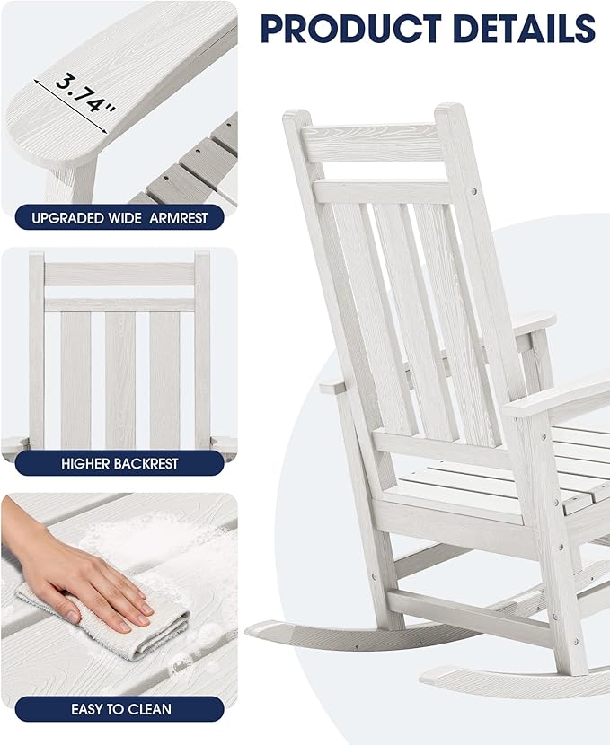 KINGYES Oversized Outdoor Rocking Chair, All-Weather Patio Rocking Chairs