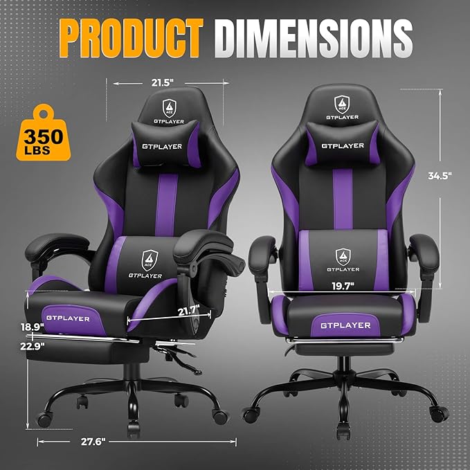 GTPLAYER Gaming Chair with Pocket Spring Cushion, Leather Office Chair with