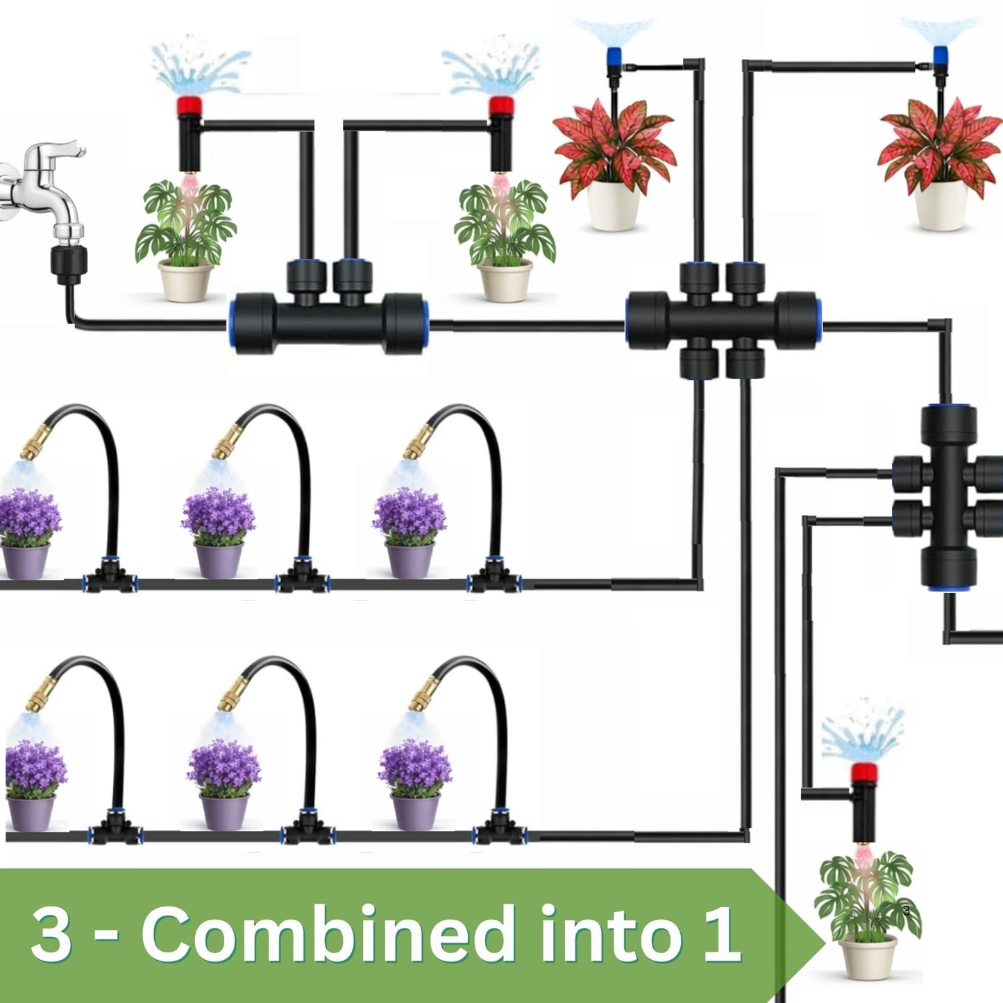 240FT Drip Irrigation System for Garden: 1/2" Quick Connect PE Tubing Automatic Water Sprinkler Kit Adjustable Misting Part 1/4" Watering Hose for Outdoor Raised Bed Plants Flower Yard Greenhouse
