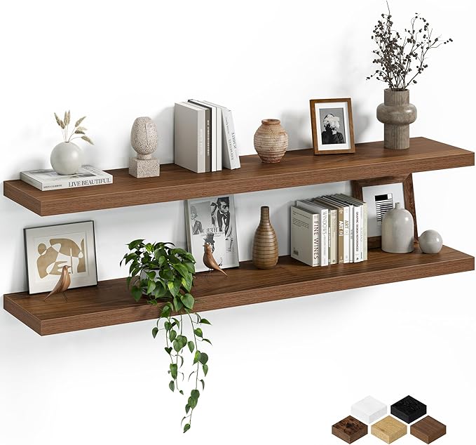 Fun Memories Floating Shelves for Wall, 48 Inch Long Set of 2 Rustic Wood Wall