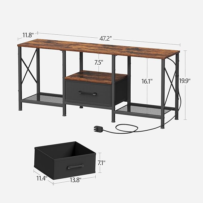 JARHETUN LED TV Stand with Fabric Drawer, Entertainment Center