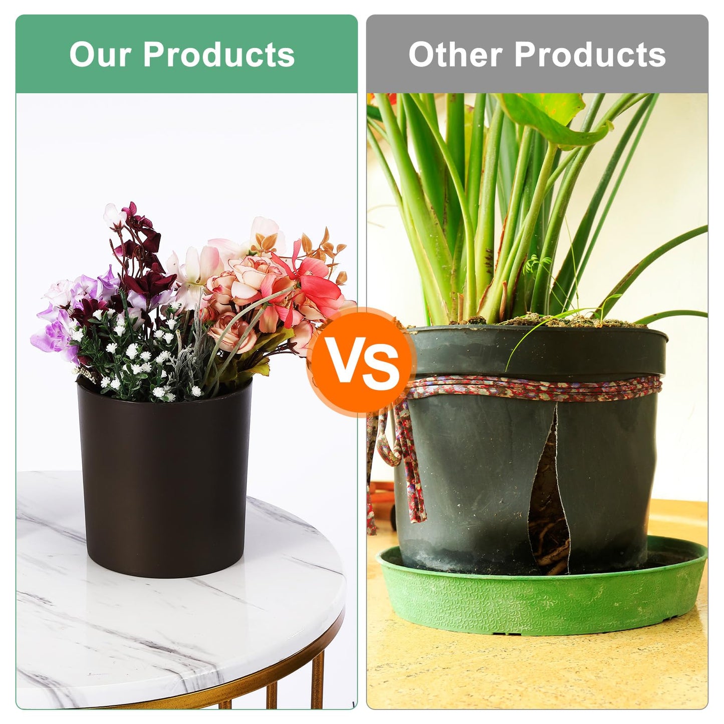 M METERXITY 2-Pack Plastic Plant Pots, 6 Inch Plastic Planters Round Flower Planter Containers Flower Pots for Indoor/Outdoor/Garden, Plant Holder [Coffee]