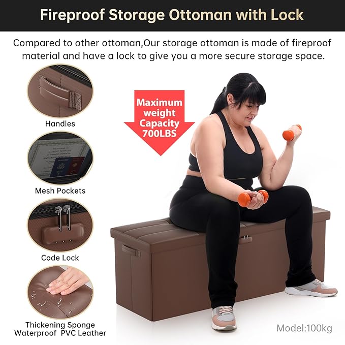ENGPOW Storage Ottoman, Fireproof Folding Bench