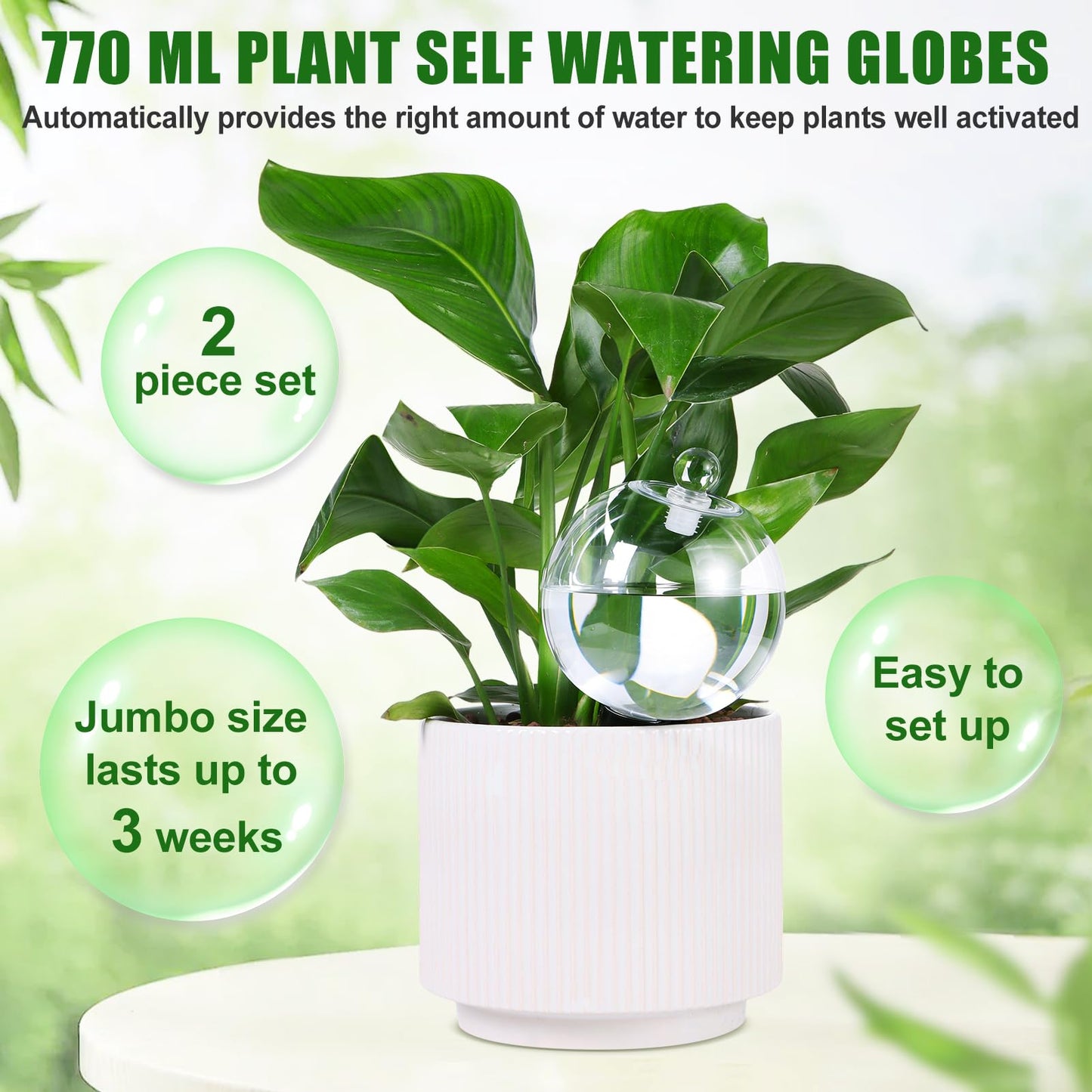26 oz Extra Large Plant Self Watering Globes Top Fill - Upgraded Plastic Water Bulbs, Slow Release Terracotta Self Watering Planter Insert, Plant Watering Devices System, Water Spikes Stakes, 2 Pack