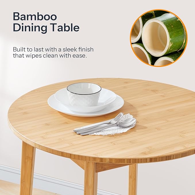 HOOBRO Bamboo Dining Table, Round Dining Table