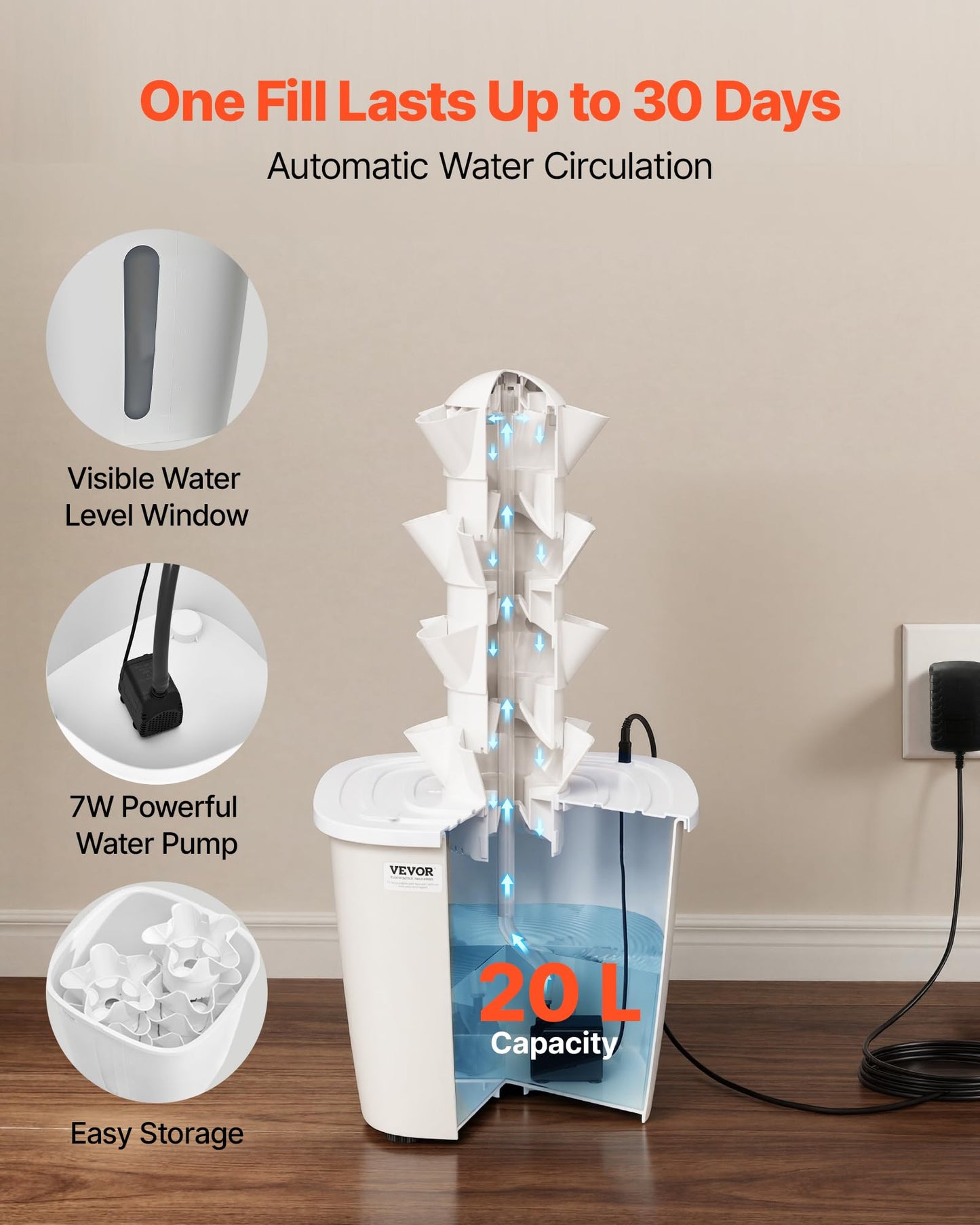 VEVOR Hydroponic Tower, 20 Pods 4 Tiers Hydroponics Growing System Kit, Vertical Home Hydronic Garden with 20L Water Tank & Pump, Planter Plants Germination Kit for Indoor Herbs, Fruits, Vegetables